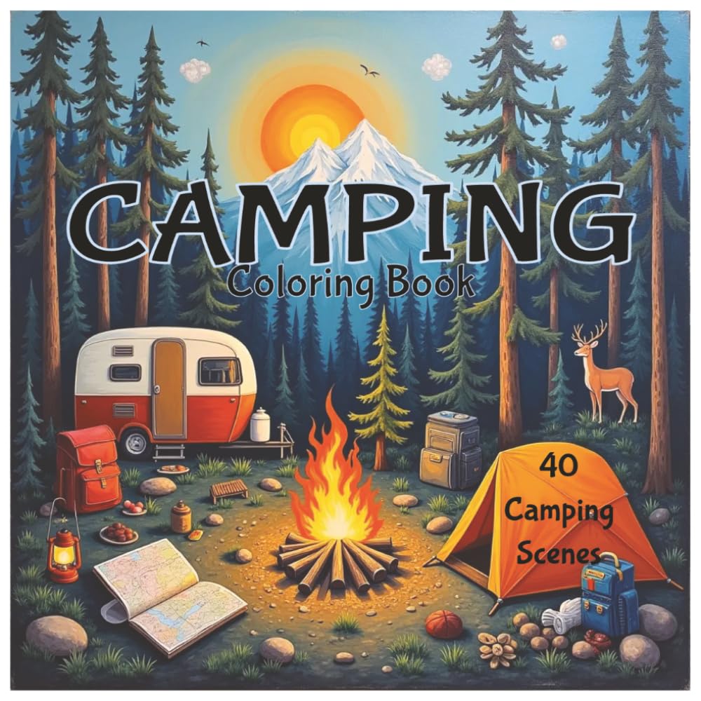 ler totalmente Camping Coloring Book: 40 Relaxing Outdoor Scenes Featuring RV Life, Tent Camping, Campfires, Wildlife, Fishing & Nature for Youth, Teens and Adults | 8.5 X8.5 | 80 pages