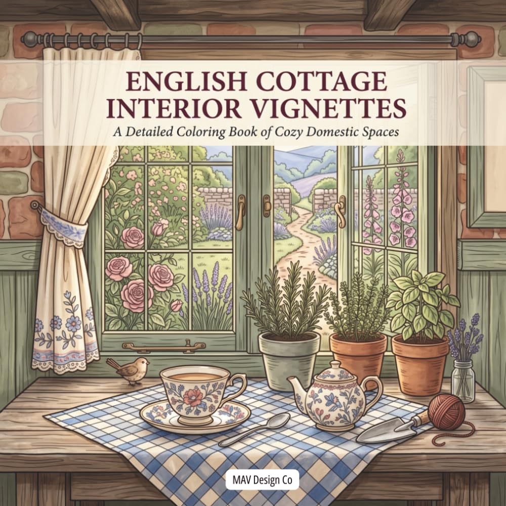 English Cottage Interior Vignettes: A Cozy Adult Coloring Book of Charming Rooms, Garden Views, Tea Tables, Vintage Décor, and Timeless Country Details (Interior Styles Coloring Collection) baixar livro de graça