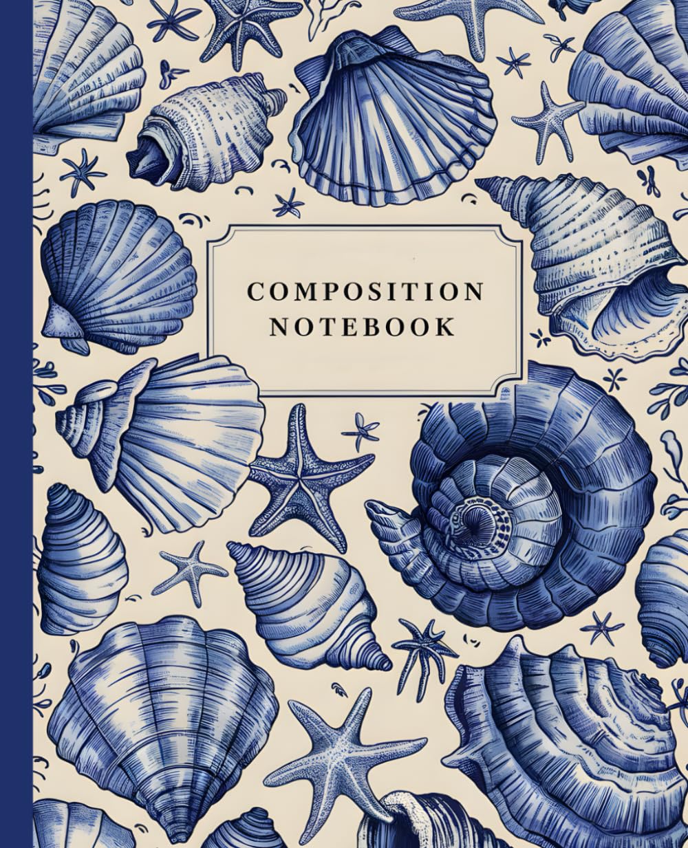 ler totalmente Composition Notebook: Coastal Granddaughter Aesthetic - Blue and White Sea Shells - 110 College Ruled Pages - 7.5"x9.25"