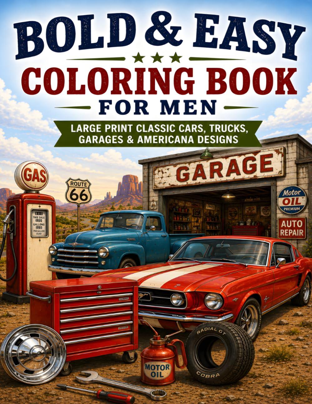 capítulo por capítulo baixar Bold & Easy Coloring Book for Men: Large Print Classic Cars, Vintage Trucks, Route 66, Garages, Farm Favorites & Americana Designs for Adults, Seniors & Beginners (Easy Coloring Collection)