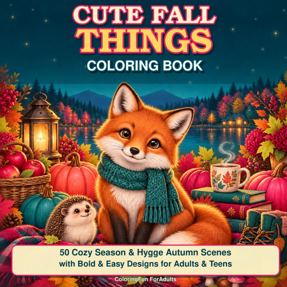 Cute Fall Things Coloring Book: 50 Cozy Season & Hygge Autumn Scenes with Bold & Easy Designs for Adults & Teens (Cozy Fall Coloring Collection) baixar livro de graça
