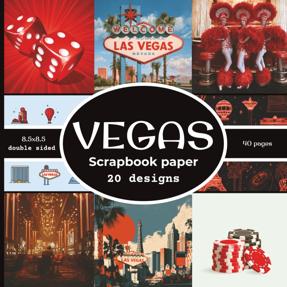 Vegas Scrapbook paper: 20 Double Sided Decorative Craft Paper | for Collage, Card Making, Origami, scrapbooking, & More | Color | 8.5 x 8.5