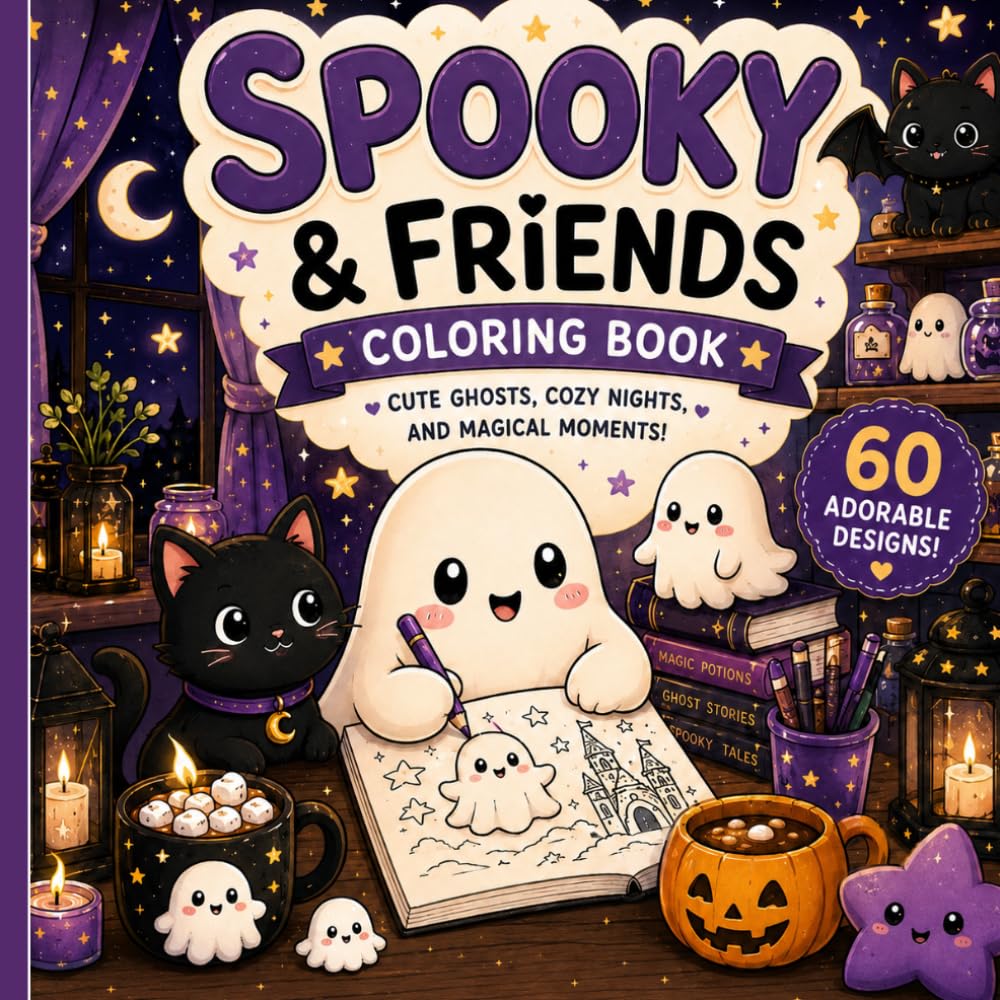 ler totalmente Spooky & Friends Coloring Book: Cute Ghosts, Cats & Halloween Fun