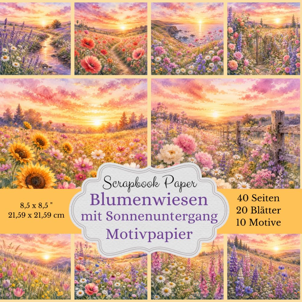 Scrapbook Papier Blumenwiesen mit Sonnenuntergang Motivpapier: 20 Blätter Bastelpapier für sommerliche Collagen, Junk Journals und Fotoalben – 10... 21,59 x 21,59 cm) (German Edition) baixar livro de graça