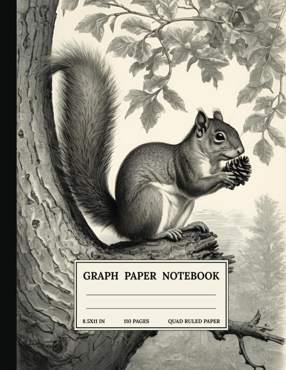 ler totalmente Graph Paper Composition Notebook: Quad Ruled 5x5 Squirrel Pinecone Forest Black and White Vintage Aesthetic Illustration. For Students. College, School, Office & Work