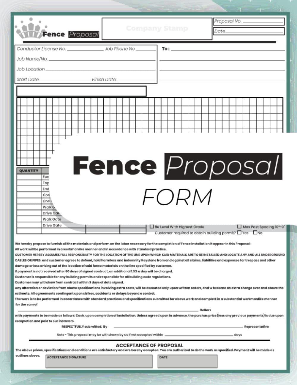 ler totalmente Fencing Proposal Forms Book: Perfect For Preparing a professional Fencing Proposal For a Client or Company. (100 Pages 8.5x11 Inches).