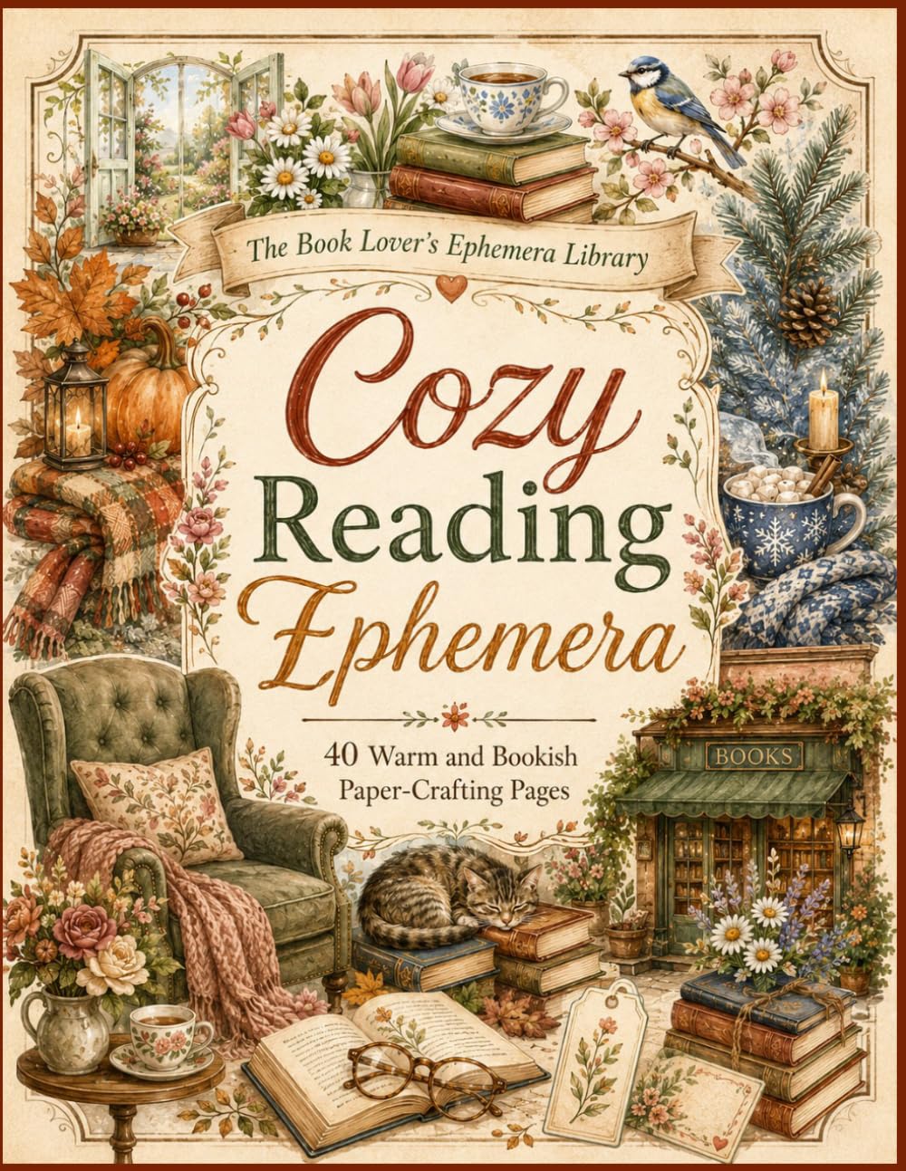 Cozy Reading Ephemera: 40 Warm and Bookish Paper Crafting Pages for Book Tracker Notebooks, Junk Journals, Scrapbooks, Collage Art, Creative Projects baixar o livro de graça