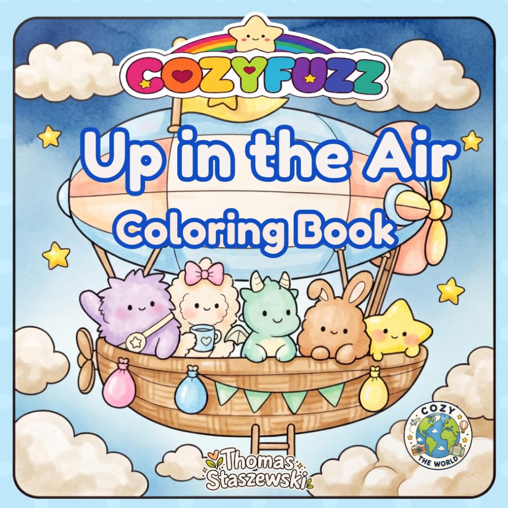 ler totalmente CozyFuzz Up in the Air Coloring Book: 45 Bold & Easy Cute and Cozy Sky Adventure Scenes for Adults and Teens