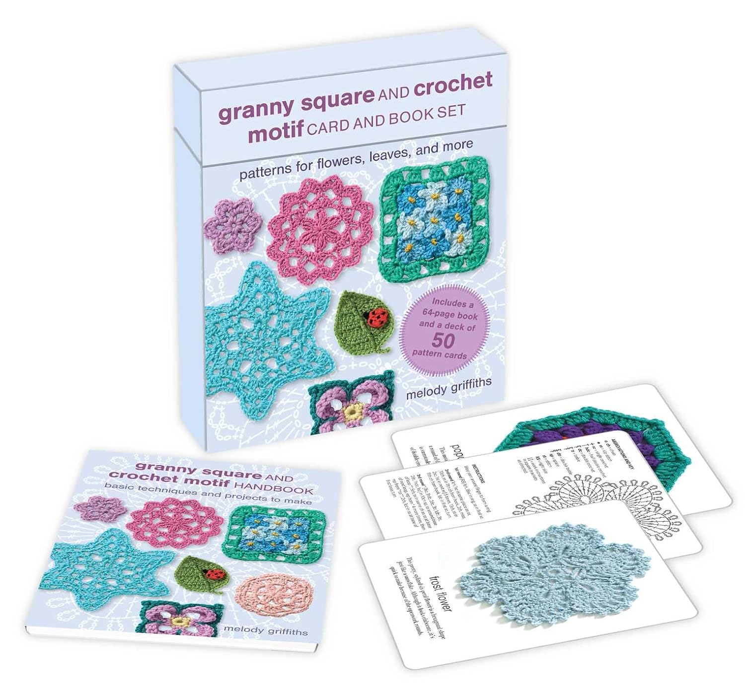 Granny Square and Crochet Motif Card and Book Set: 50 Cards and a 64-Page Book: Patterns for Flowers, Leaves, and More