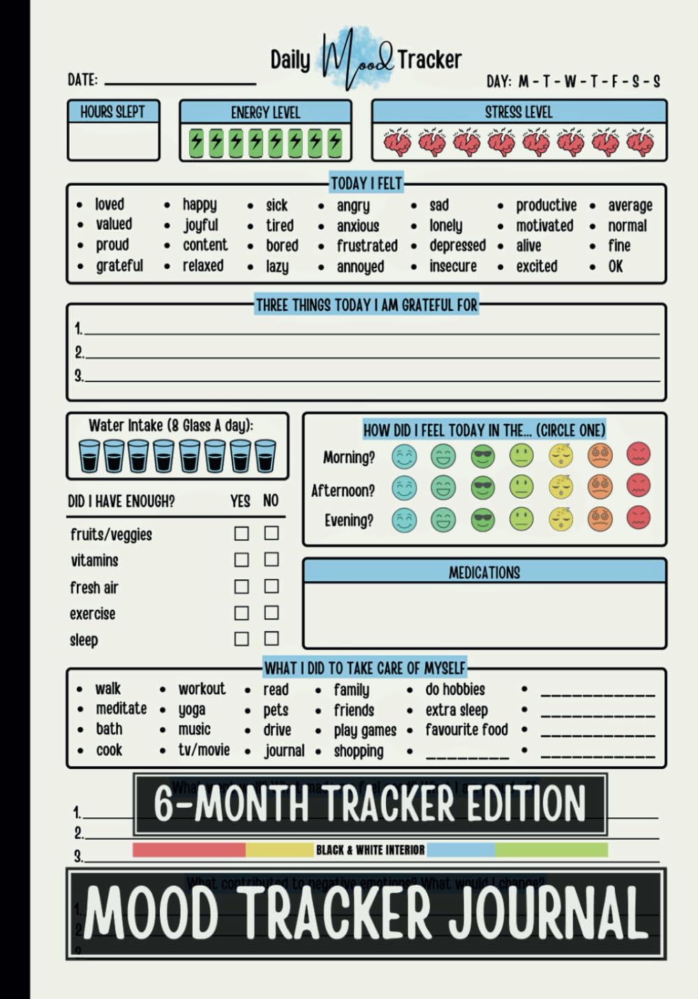 ler totalmente Mood Tracker Journal: A 6-Month Daily Mental Health & Wellness Diary with Prompts for Relieving Anxiety, Borderline Personality Disorder or Depression for Women & Teenage Girls