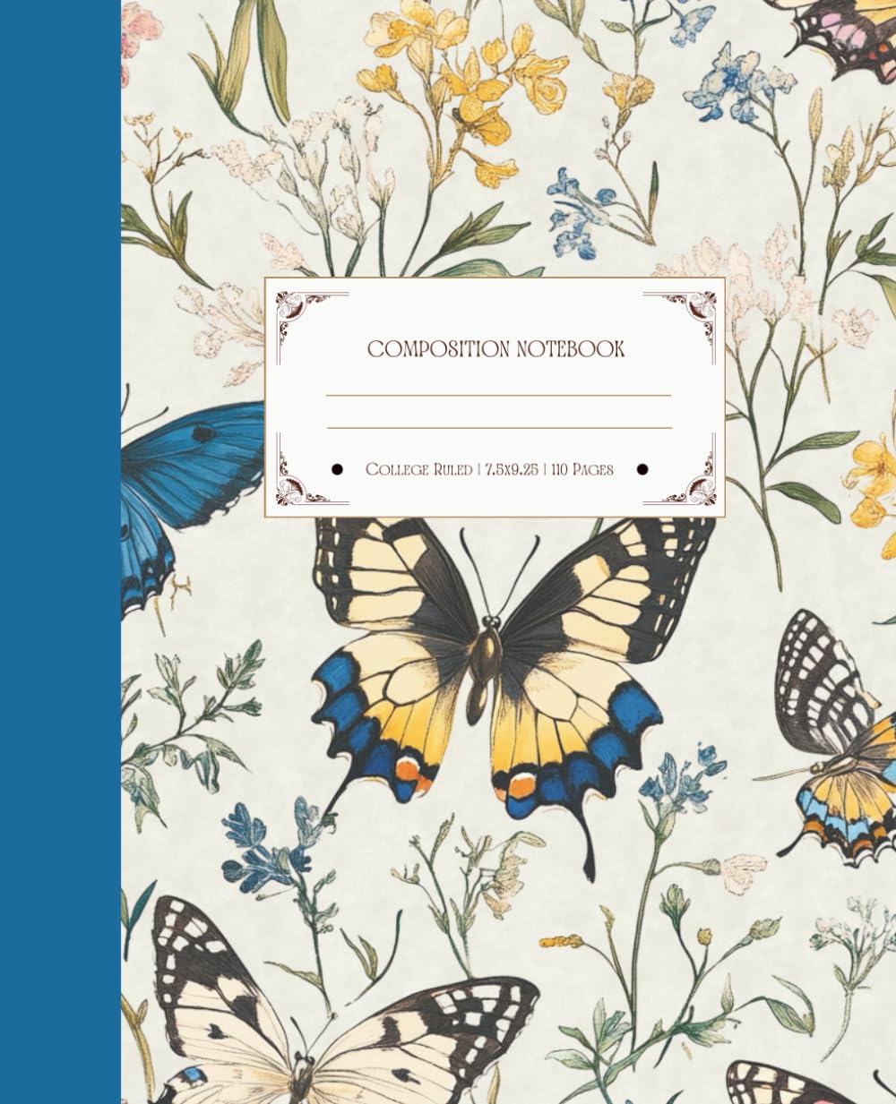 Composition Notebook College Ruled: Vintage Illustration Art | Blue Butterfly Vintage Botanical Illustration | Cottage Core Aesthetic Journal for School, College, Work, Office | Wide Lined baixar livro de graça