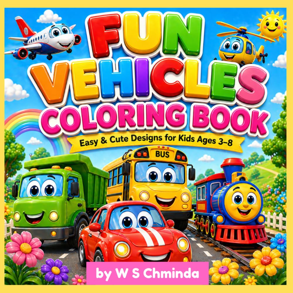 Fun Vehicles Coloring Book for Kids Ages 3–8: Easy & Cute Vehicle Designs for Toddlers, Preschool & Kids Ages 3–8 | Big Simple Cars, Trucks, Planes & Fun Learning Activity Book baixar o livro de graça