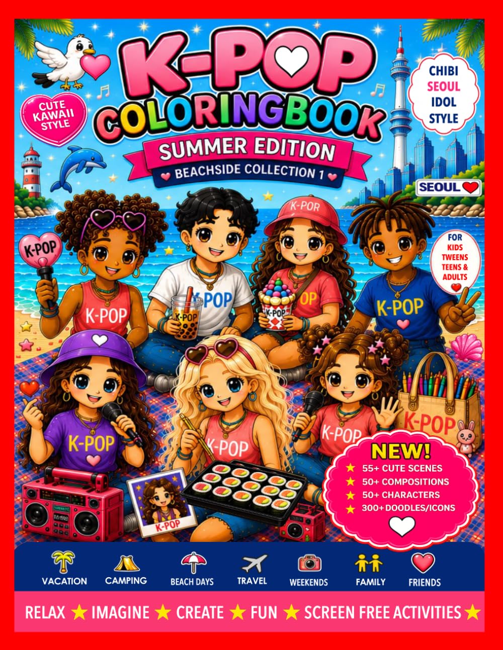ler totalmente K-POP COLORING BOOK | Summer Edition Beachside Collection 1: Cute Kawaii Chibi Idol Fashion | 300+ Doodles & Icons, 55+ Hero Scenes | Korean Aesthetic... Creativity Relaxing Screen-Free