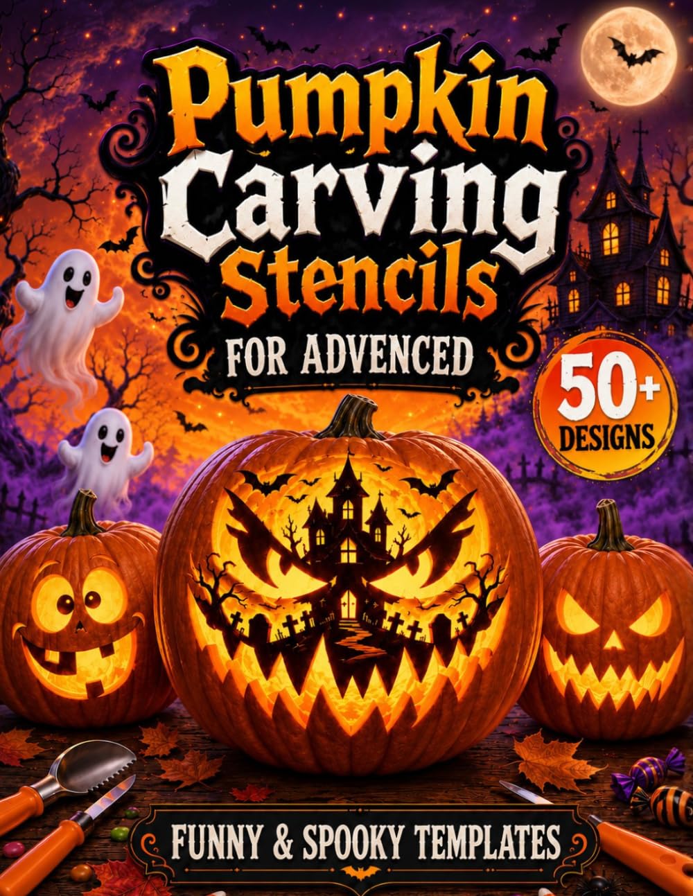Pumpkin Carving Stencils for Advanced: 50+ Funny and Spooky Halloween Designs, Detailed Jack-o’-Lantern Templates and DIY Party Decorations baixar livro de graça