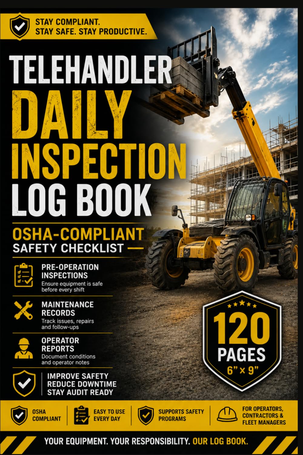 Telehandler Daily Inspection Log Book OSHA-Compliant Safety Checklist | 120 Pages for Pre-Operation Inspections, Maintenance Records & Operator Reports (6×9) baixar o livro de graça