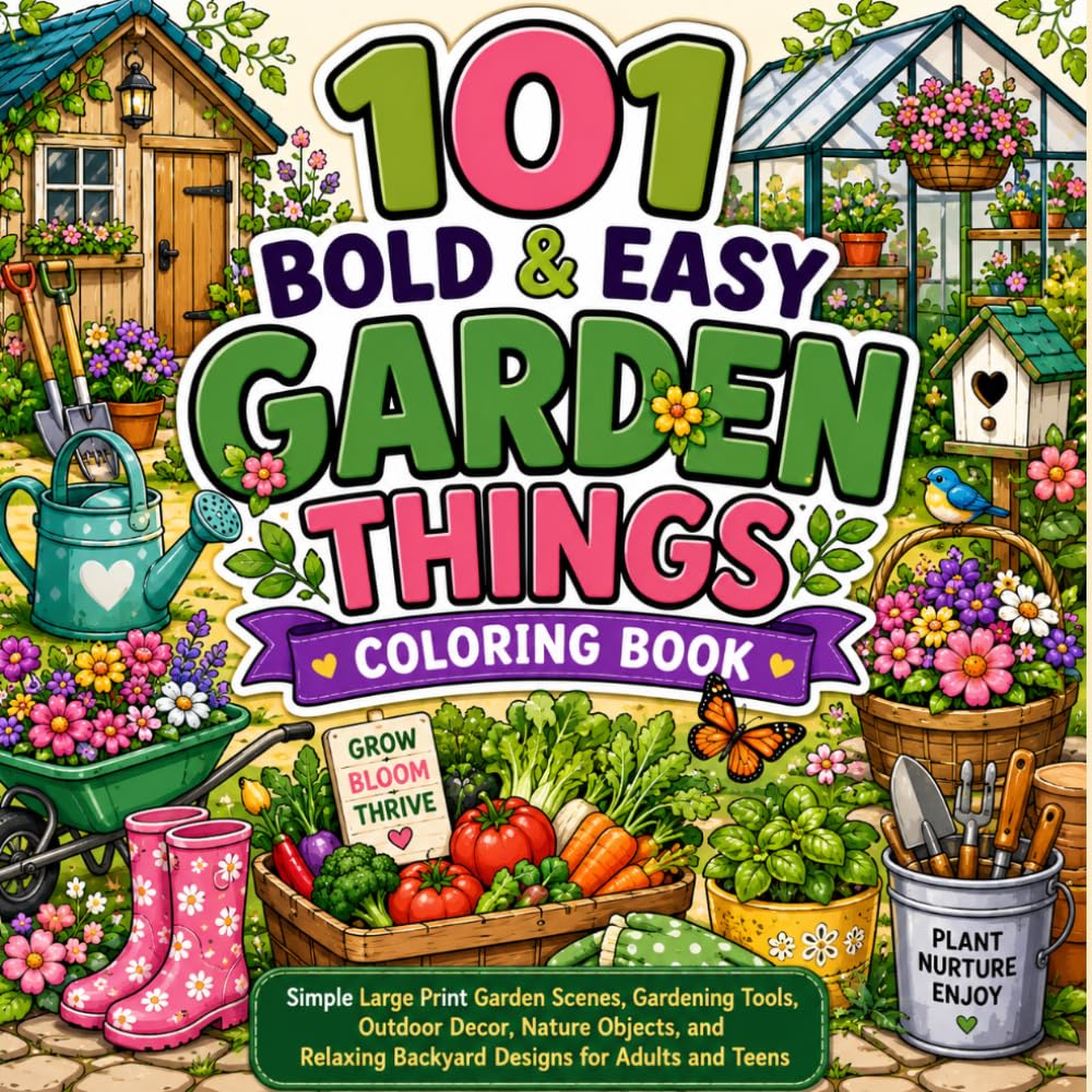 101 Bold & Easy Garden Things Coloring Book: Simple Large Print Garden Scenes, Gardening Tools, Outdoor Decor, Nature Objects, and Relaxing Backyard... Teens (100 Bold & Easy Coloring Collection) baixar livro de graça