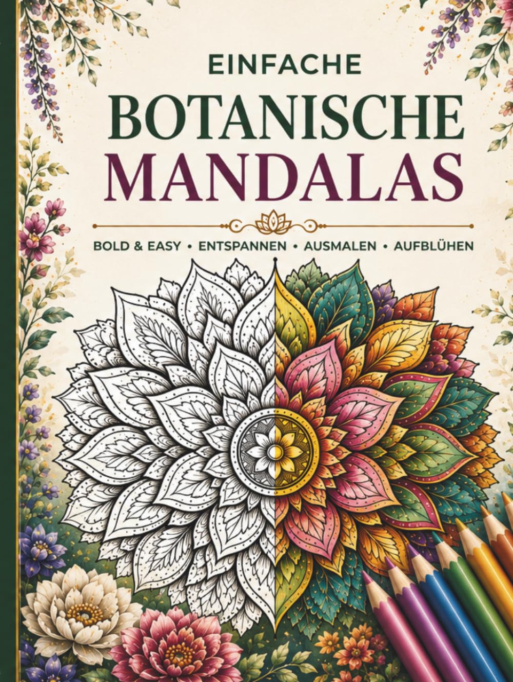 ler totalmente Einfache Botanische Mandalas: Das Bold & Easy Malbuch für Erwachsene | Große und einfache Blumen-, Pflanzen- und Natur-Mandalas mit dicken Linien zur Entspannung (Großformat) (German Edition)