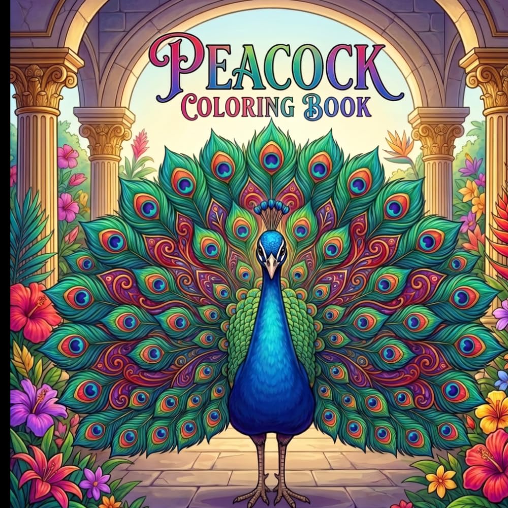 ler totalmente Peacock coloring book: Beautiful Feathers, Flowers & Nature Scenes