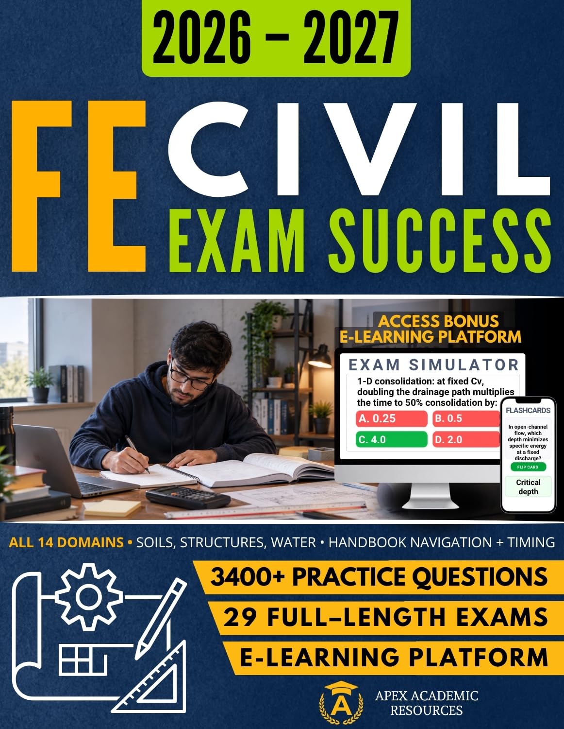 ler totalmente FE Civil Exam Success: Fundamentals of Engineering Exam Prep: All 14 Domains, EIT Practice Problems, Detailed Solutions, Full-Length Tests & Digital Flashcards (English Edition)