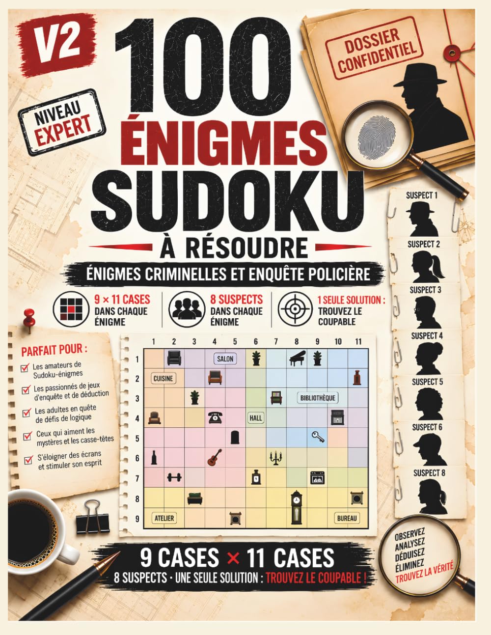 V2 – 100 Énigmes Sudoku à Résoudre: Enquêtes criminelles et énigmes policières – 9 × 11 cases, 8 suspects – Niveau expert-Livre de jeux (French Edition) baixar livro de graça