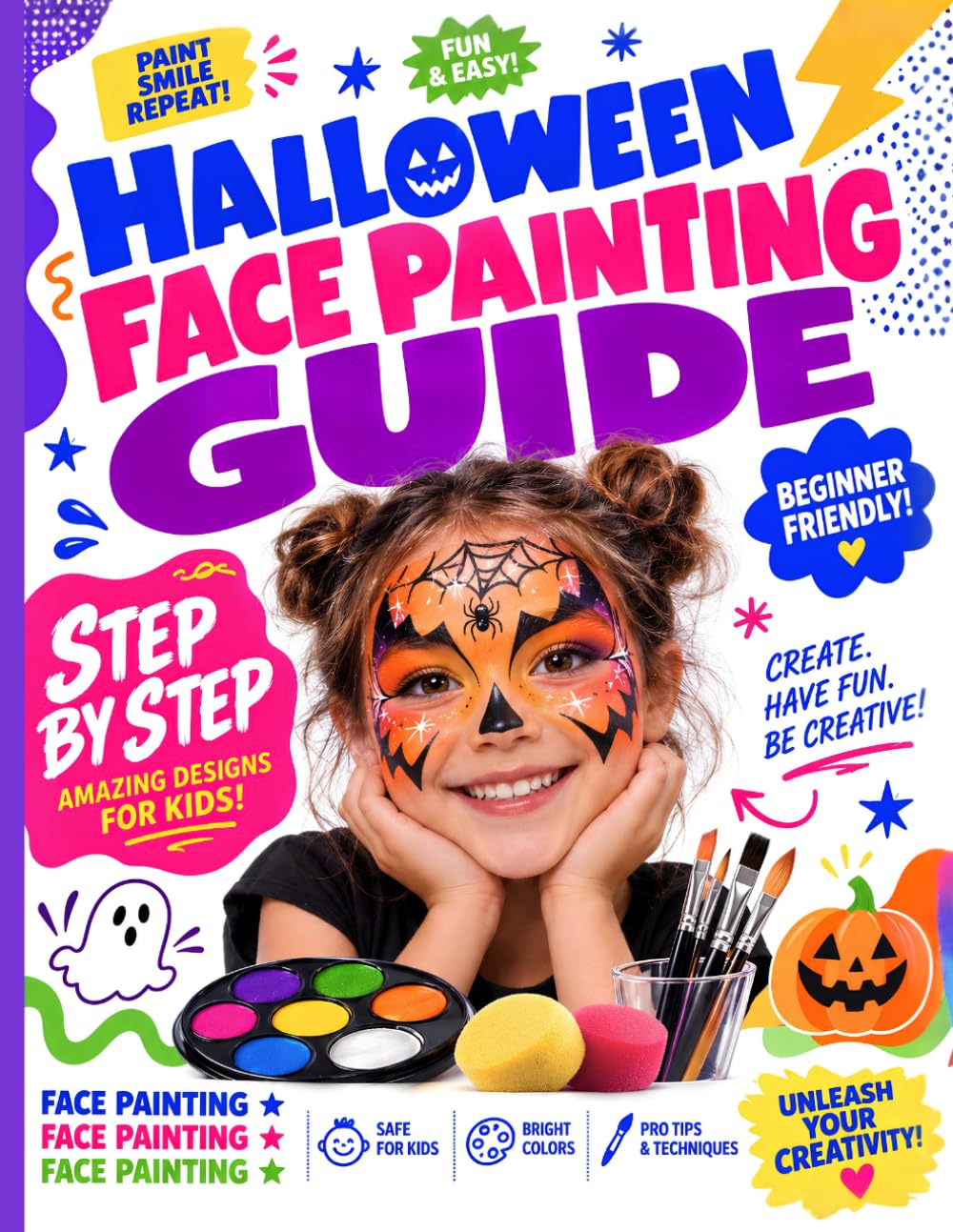 Halloween Face Painting Guide for Beginners: 28 Easy Step-by-Step Designs for Kids & Adults | Face Painting Ideas, Tools, Brushes, Sponges, Safety Tips, Linework & Techniques baixar o livro de graça