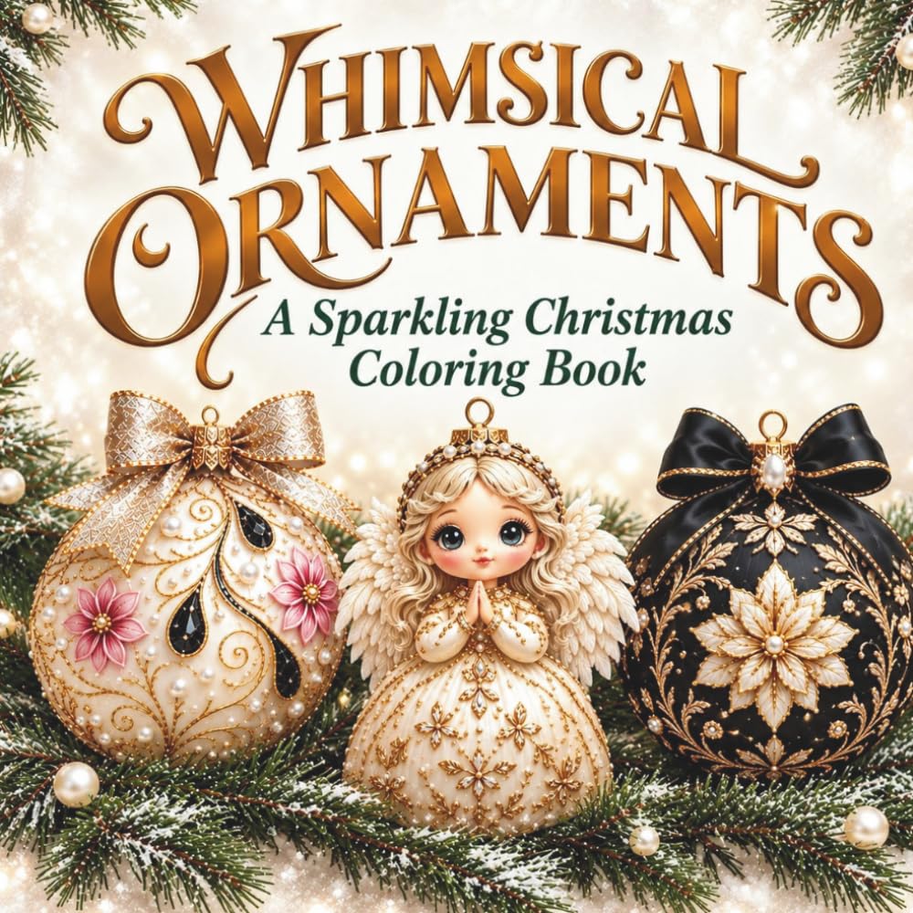 Whimsical Ornaments: A Sparkling Christmas Coloring Book 50 Cute and Cozy Holiday Decorations to Color and Cut Out - Festive Designs with Santa, Angels and Animals to Decorate and Relax