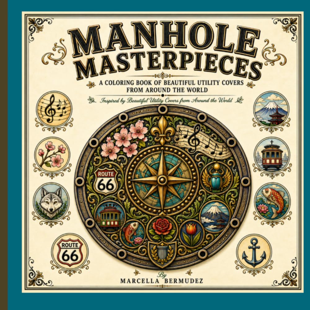 Manhole Masterpieces: A World Travel Adult Coloring Book Featuring Beautiful Manhole Covers Inspired by Cities Around the World baixar o livro de graça