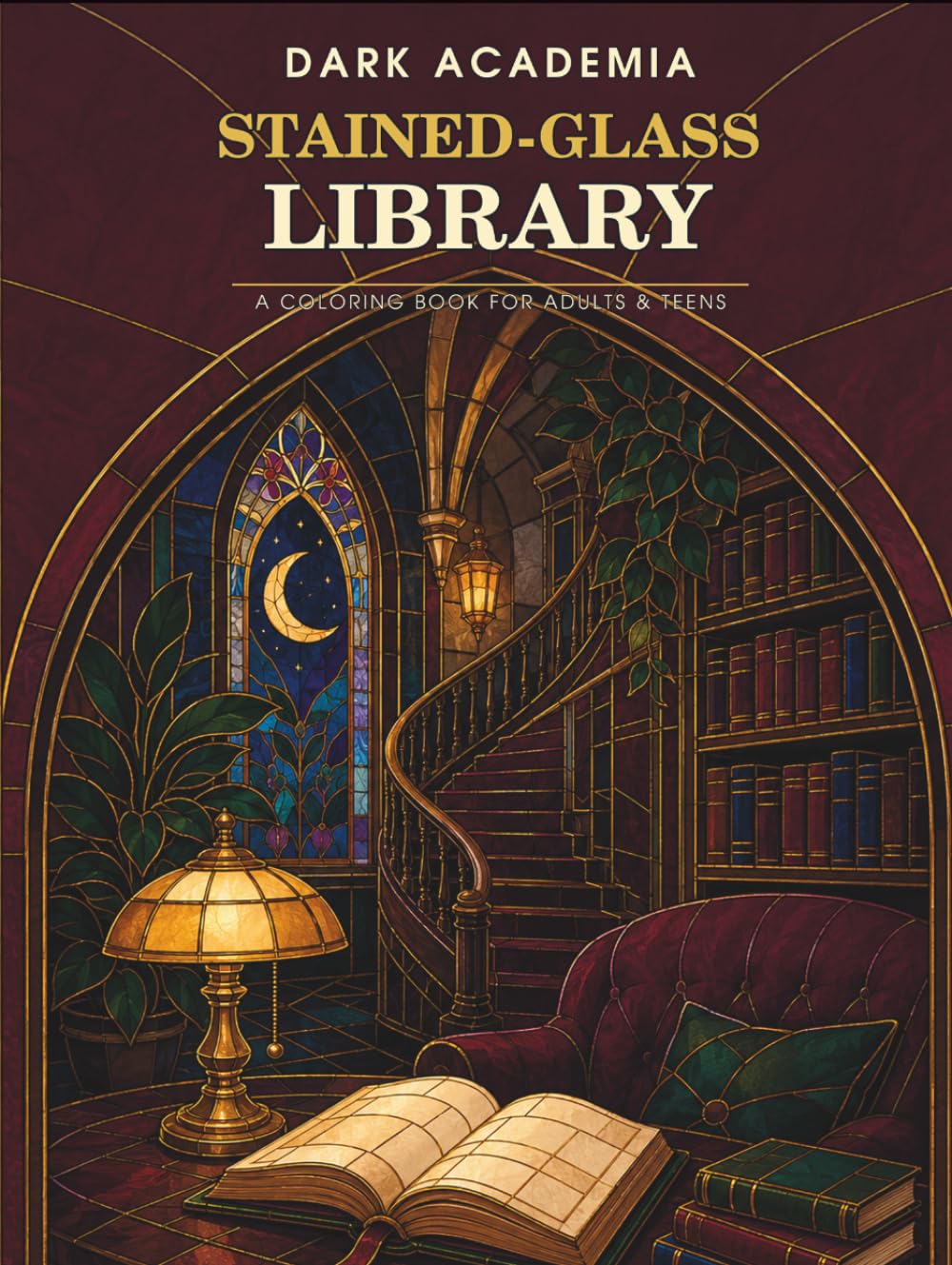 ler totalmente Dark Academia Stained-Glass Library: A Coloring Book for Adults