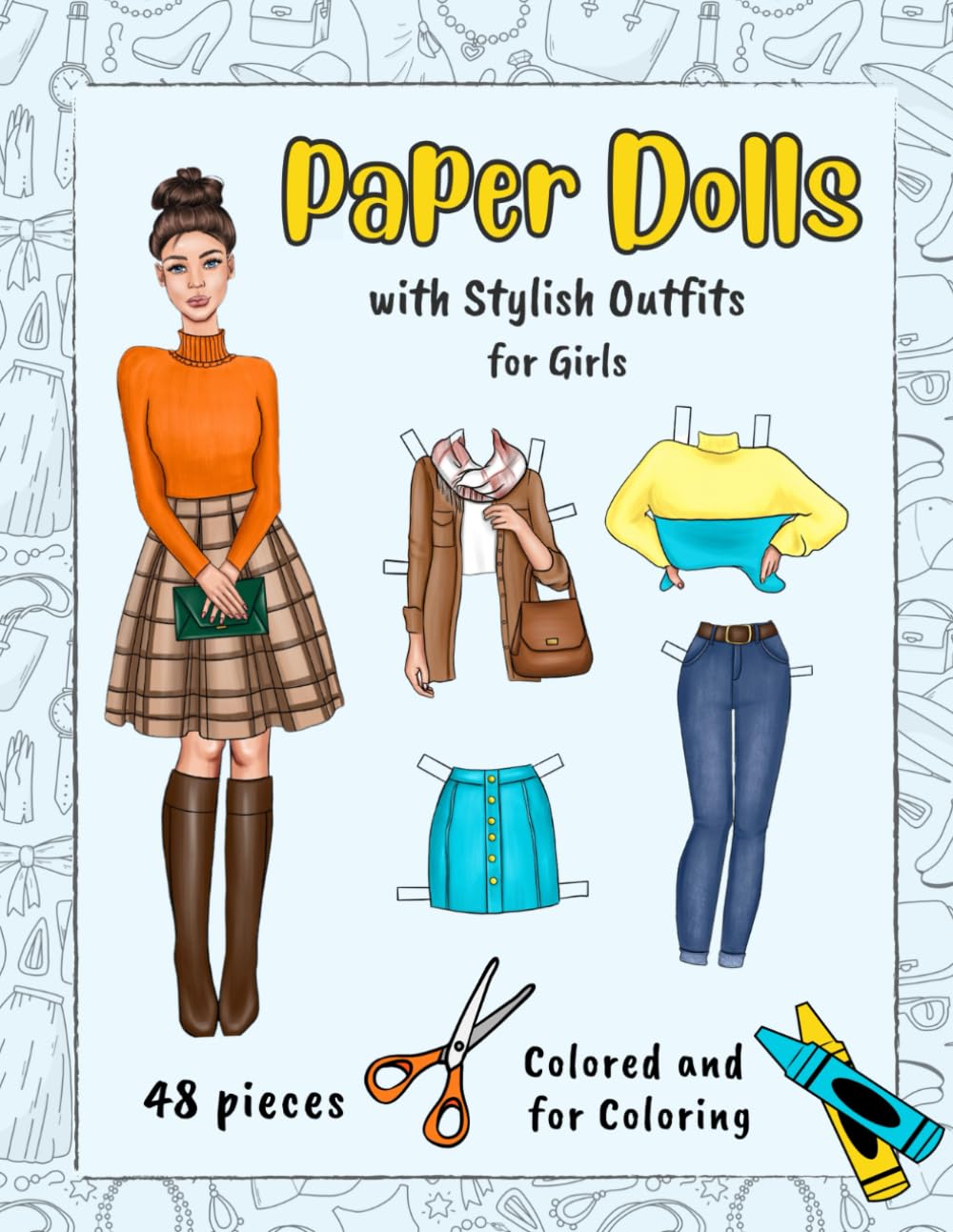 ler totalmente Paper Dolls with Stylish Outfits for Girls - Colored and for Coloring - 48 pieces: Fashion Vibes Cut-Out and Coloring Book - Activity Book for Creative Fun