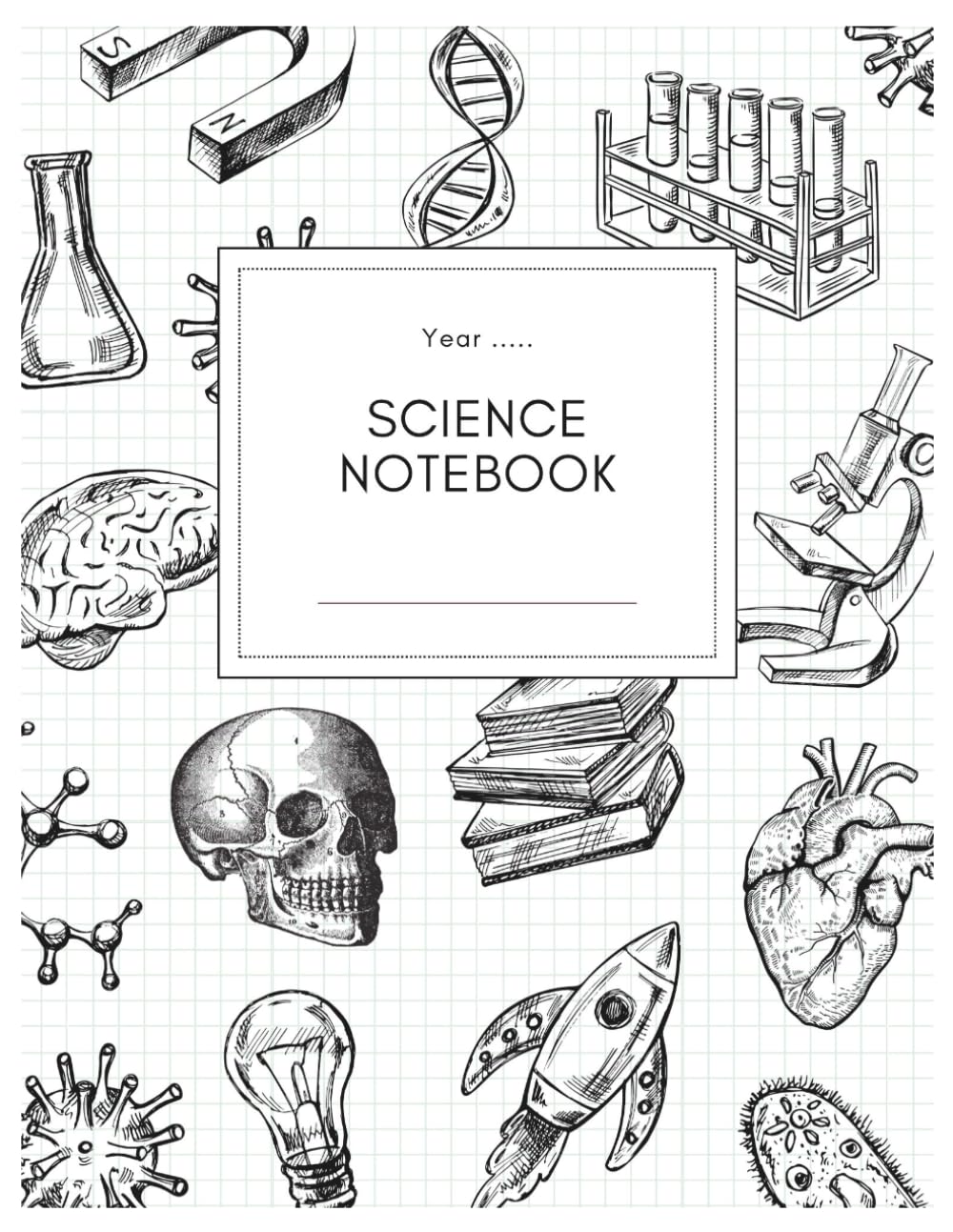 ler totalmente Vintage Science Notebook: Vintage Illustration Cover with Year Field, 5x5 Quad Ruled Grid, 25 Numbered Pages, Personal Info & Index, 8.5 x 11 In.