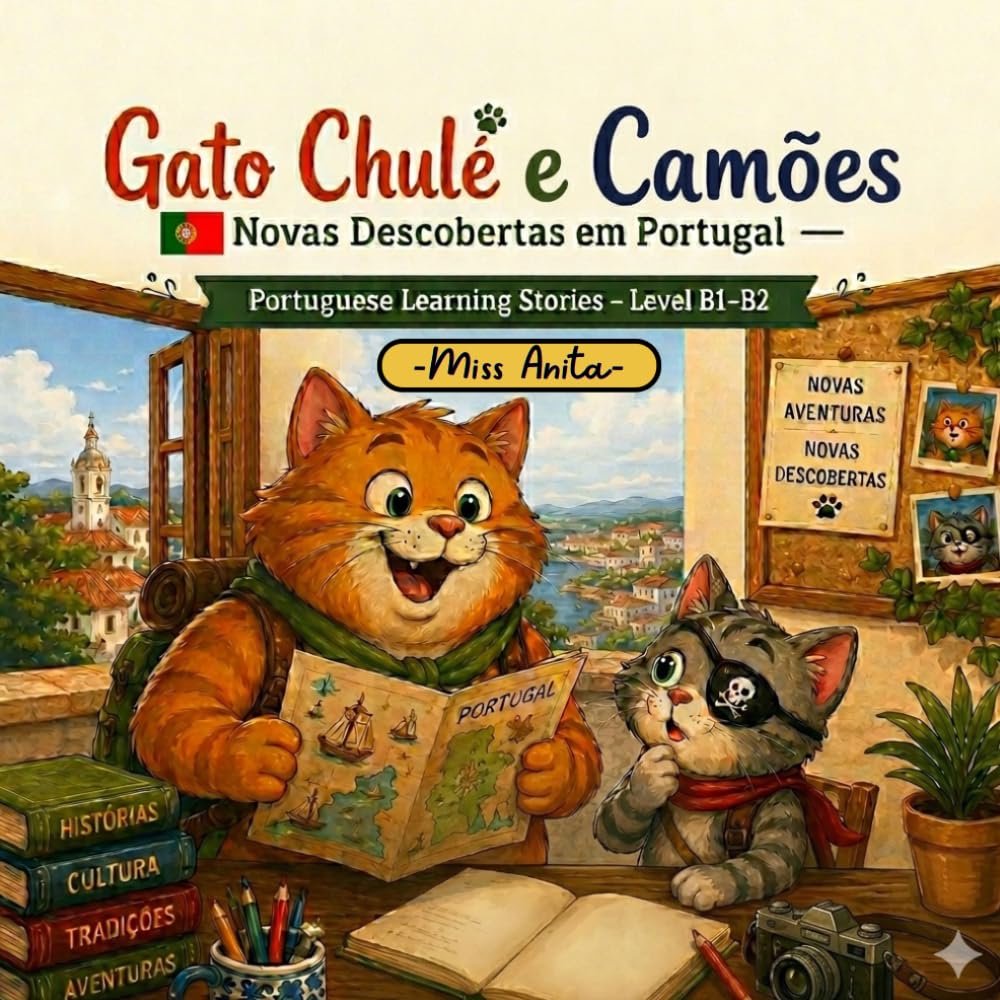 ler totalmente Gato Chulé e Camões, Novas Descobertas em Portugal: Portuguese Learning Stories - Level B1/B2 (As aventuras do gato Chulé e do Camões) (Portuguese Edition)