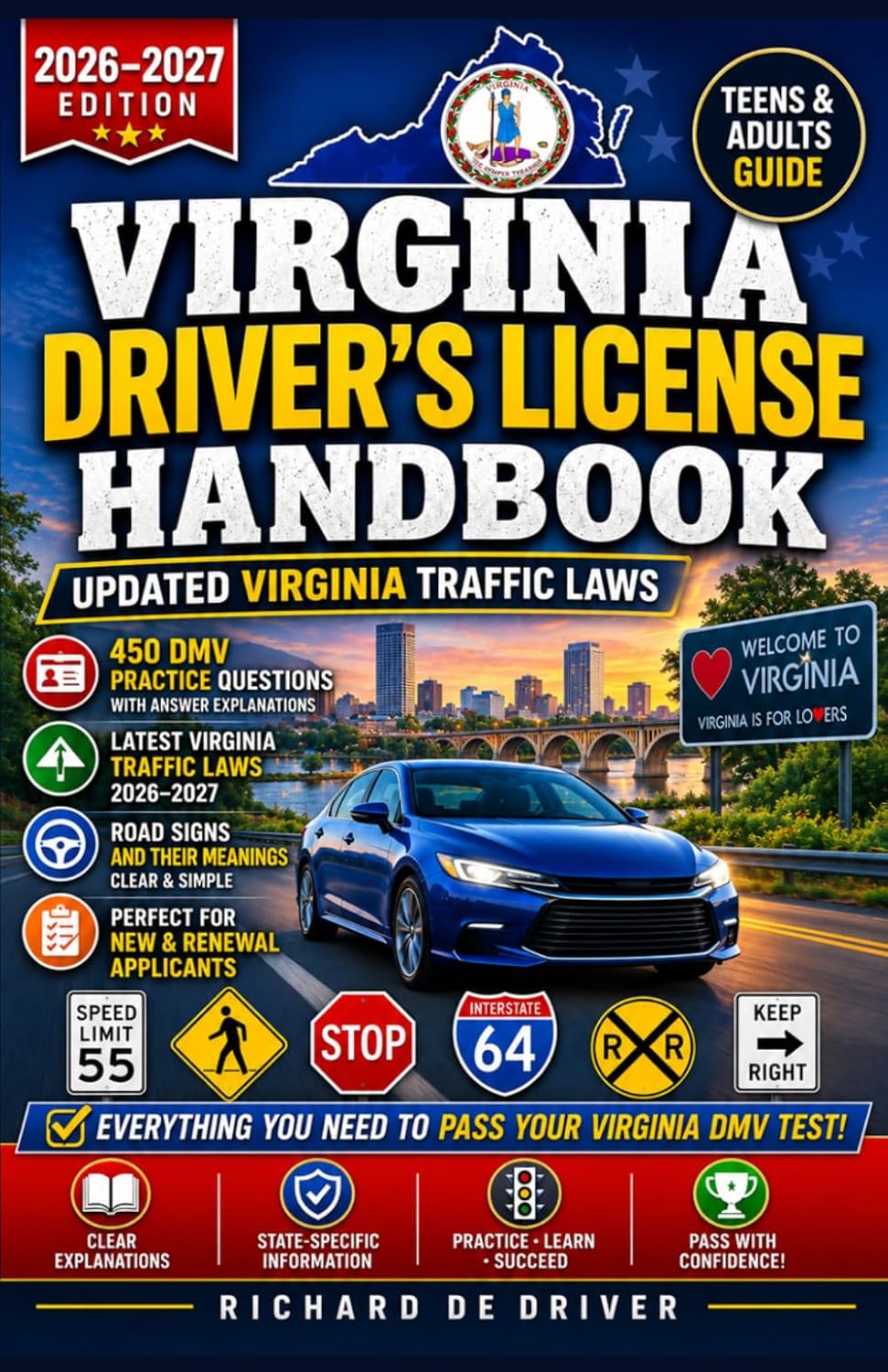 capítulo por capítulo baixar Virginia Driver’s License Handbook 2026–2027: Updated Virginia Traffic Laws, Road Signs, with 450 DMV Practice Questions, (Teens & Adults Guide)