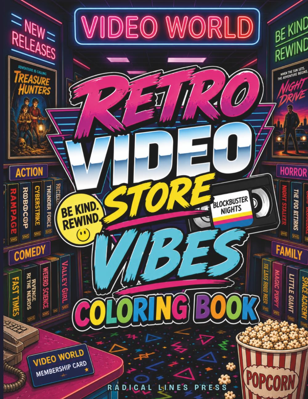 Retro Video Store Vibes Coloring Book: A Nostalgic 1980s VHS Rental Store Adventure Featuring Neon Arcades, VHS Tapes, Movie Nights & Retro Pop Culture Scenes for Adults and Teens baixar o livro de graça