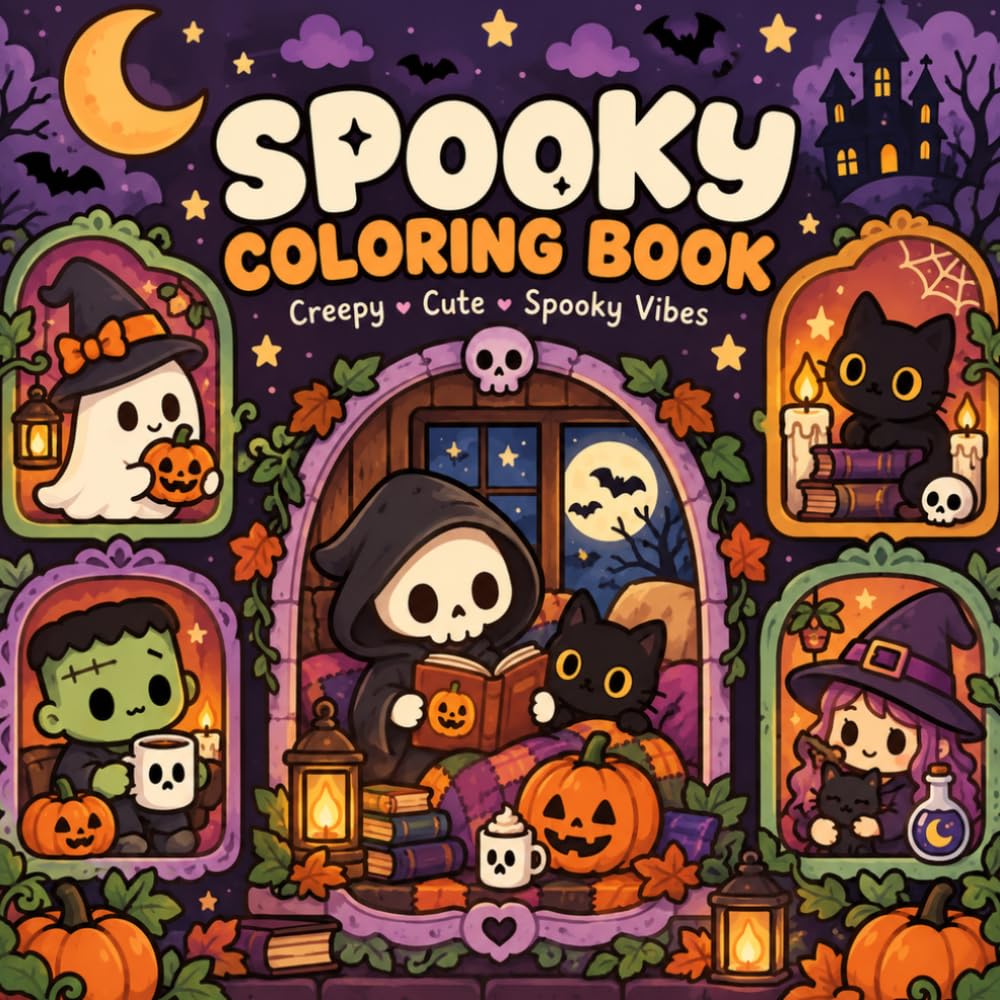 Spooky Coloring Book: Cute & Cozy Halloween Designs for Adults, Relaxing Spooky Scenes, Ghosts, Pumpkins, Witches & More (Halloween Coloring Book Collection) baixar livro de graça