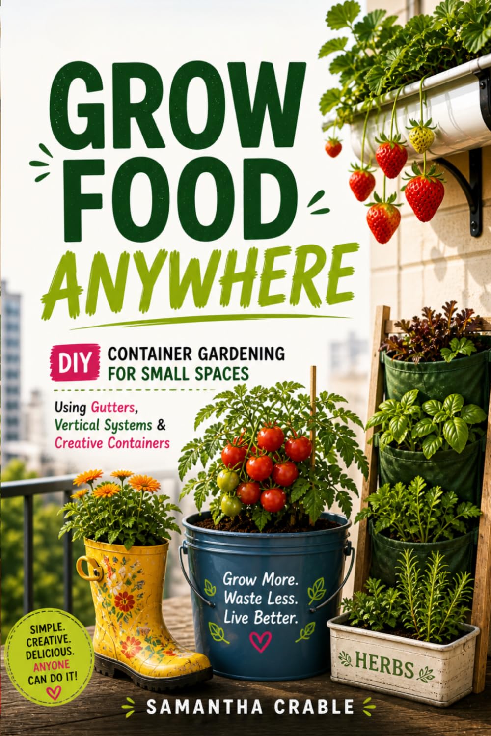 ler totalmente Grow Food Anywhere: DIY Container Gardening for Small Spaces: No Yard Needed Using Buckets, Gutters, Vertical Systems & Creative Planters