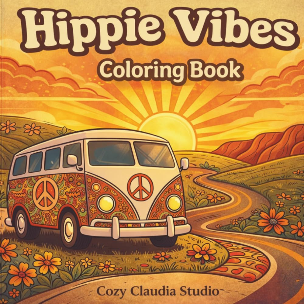 ler totalmente Hippie Vibes Coloring Book: Bold & Easy Designs | Peace, Flowers, Retro Van & Relaxing Groovy Pages