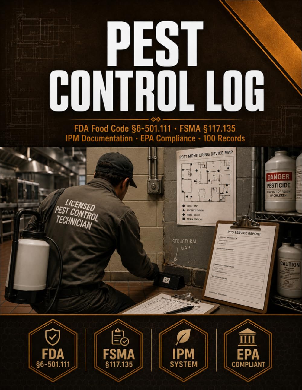 capítulo por capítulo baixar Pest Control Log: Food Facility Pest Sighting & Activity Tracking | Trap & Monitoring Device Inspections | Chemical Application Records | Service Reports & Corrective Actions