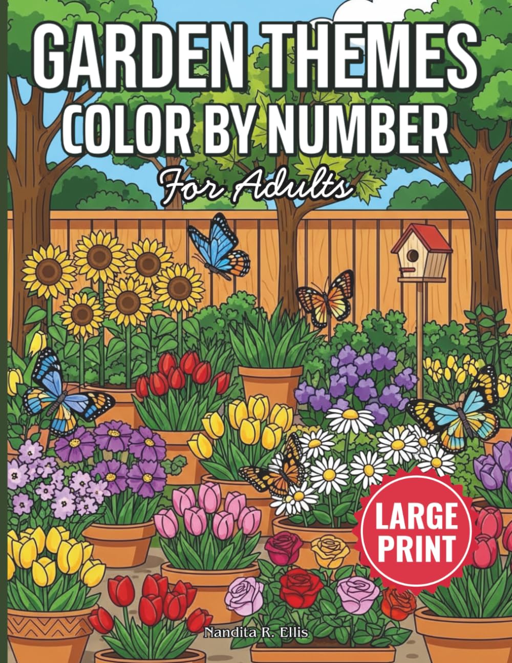 ler totalmente Large Print Color by Number Garden Themes for Adults: Beautiful Garden-Themed Numbered Coloring Pages | Relaxing Large Print Illustrations for Adults... Featuring Flowers, Plants & Outdoor Charm