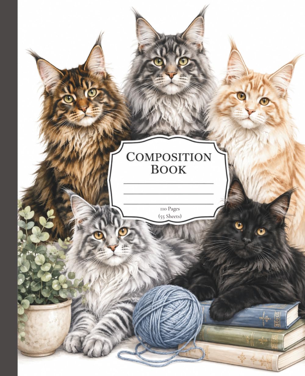 Maine Coon Cats Composition Notebook: Wide Ruled Composition Book | 110 Pages (55 Sheets) | Perfect for School, Work, Journaling, Notes & Cat Lovers