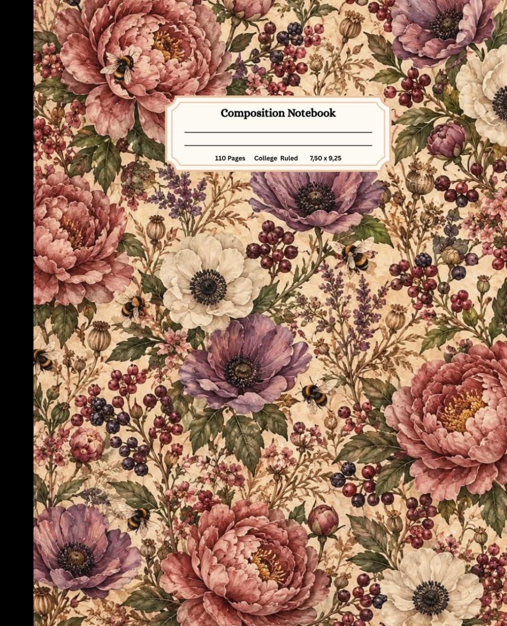 capítulo por capítulo baixar Composition Notebook College Ruled: Vintage Peony & Wild Roses Botanical Art Dusty Pink Mauve Floral Lined Journal 7.5 x 9.25 110 Pages Aesthetic Moody Victorian Cottagecore Book for School & Writing
