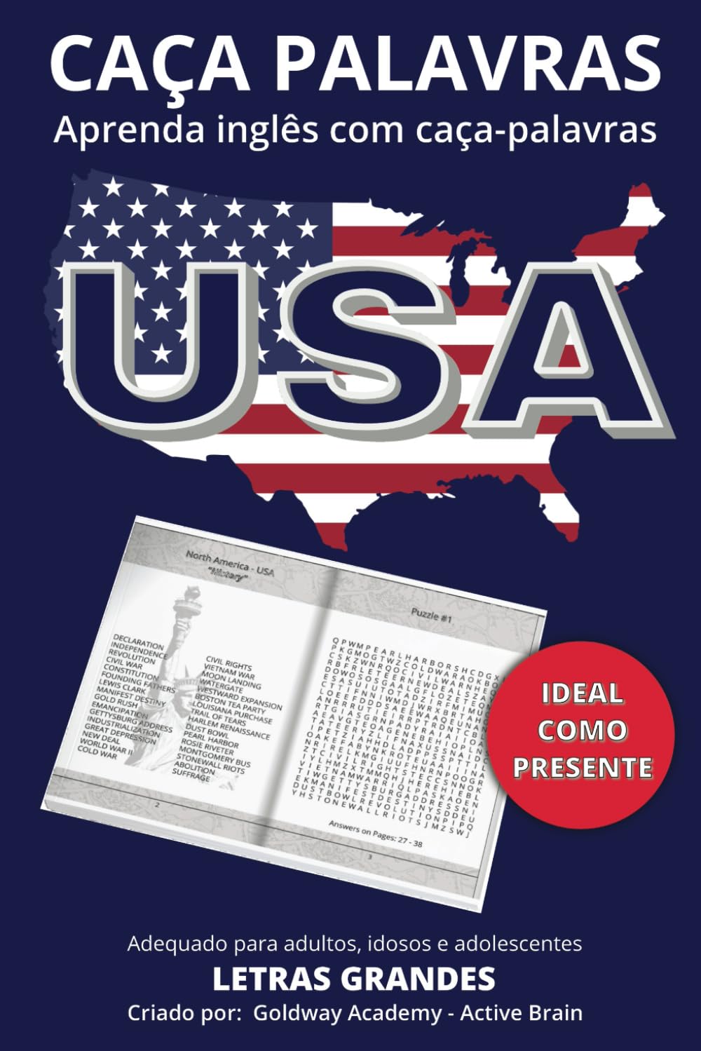 ler totalmente Caça Palavras Geográfico - Estados Unidos da América: com soluções, letras grandes. Aprenda inglês com caça-palavras. Para adultos, idosos e adolescentes. (Portuguese Edition)