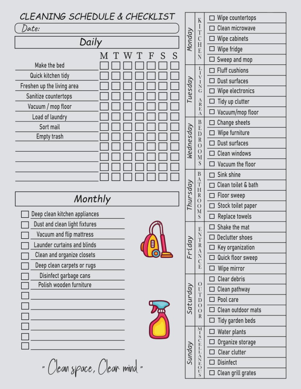 House Cleaning Schedule Checklist & Planner: Daily, Weekly and Monthly Housekeeping Checklists baixar livro de graça