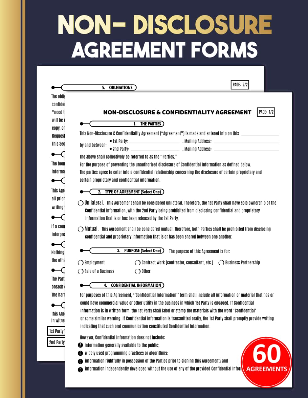 ler totalmente Non-Disclosure Agreement Forms: Business Confidentiality & Employee NDA Contract Logbook | 60 Forms, 120 Two-Sided Pages
