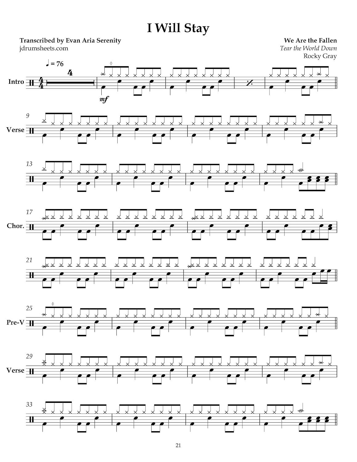 ler totalmente We Are the Fallen - I Will Stay: Drum Sheet Music (JDS: Evanescence Drum Sheet Music) (English Edition)