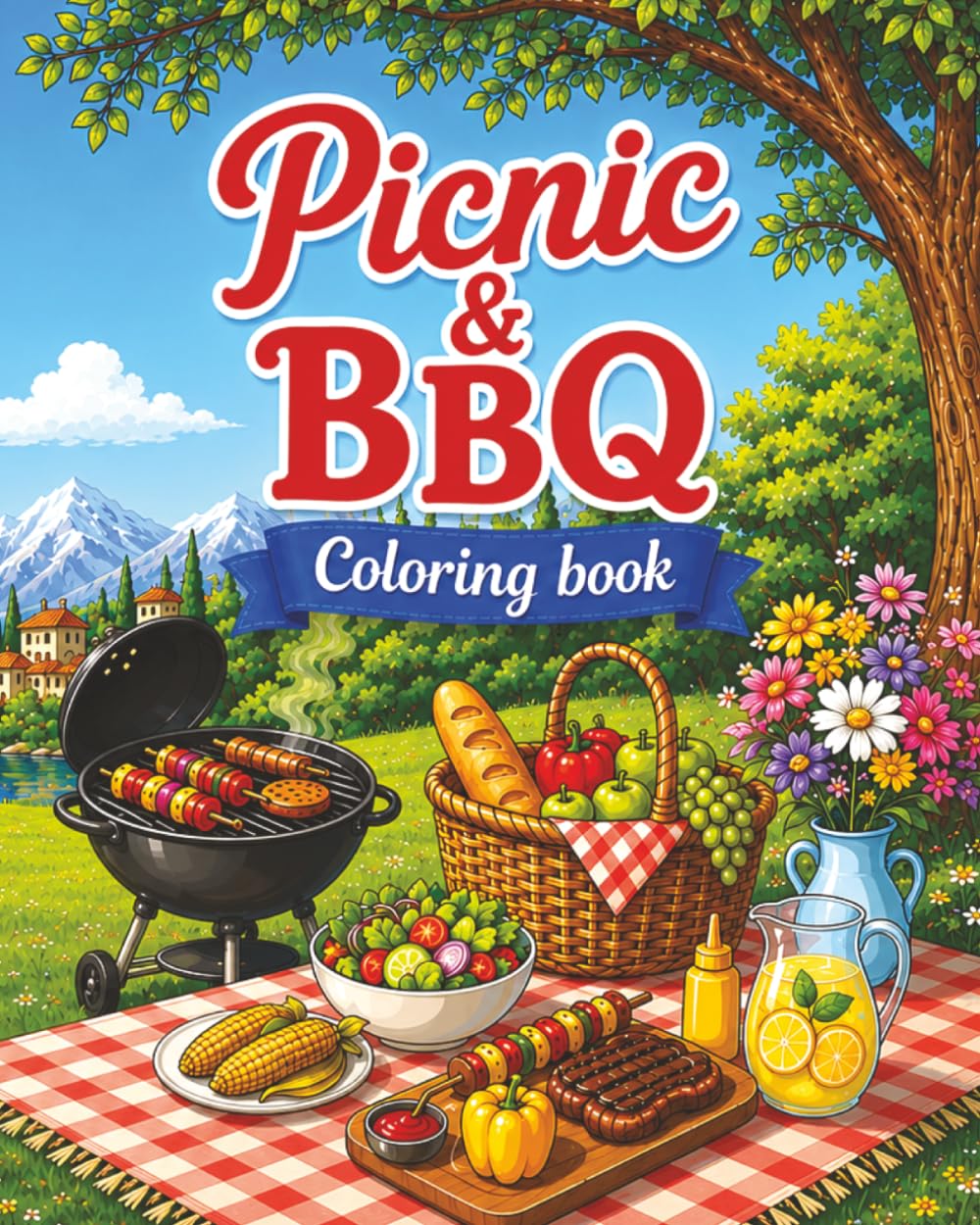 Picnic & BBQ: Coloring Book for Adults and Teens, 40 illustrations (food, drinks, nature, gardens, backyards, vineyards, campfire): (coloring,... relief, focus, relaxation) (Cosy Coloring) baixar o livro de graça