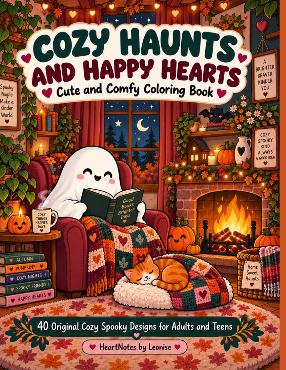 Cozy Haunts and Happy Hearts: Cute and Comfy Coloring Book for Adults and Teens: 40 Relaxing Spooky Autumn Scenes with Friendly Ghosts, Pumpkin Cafes, and Sweet Haunted Homes baixar livro de graça