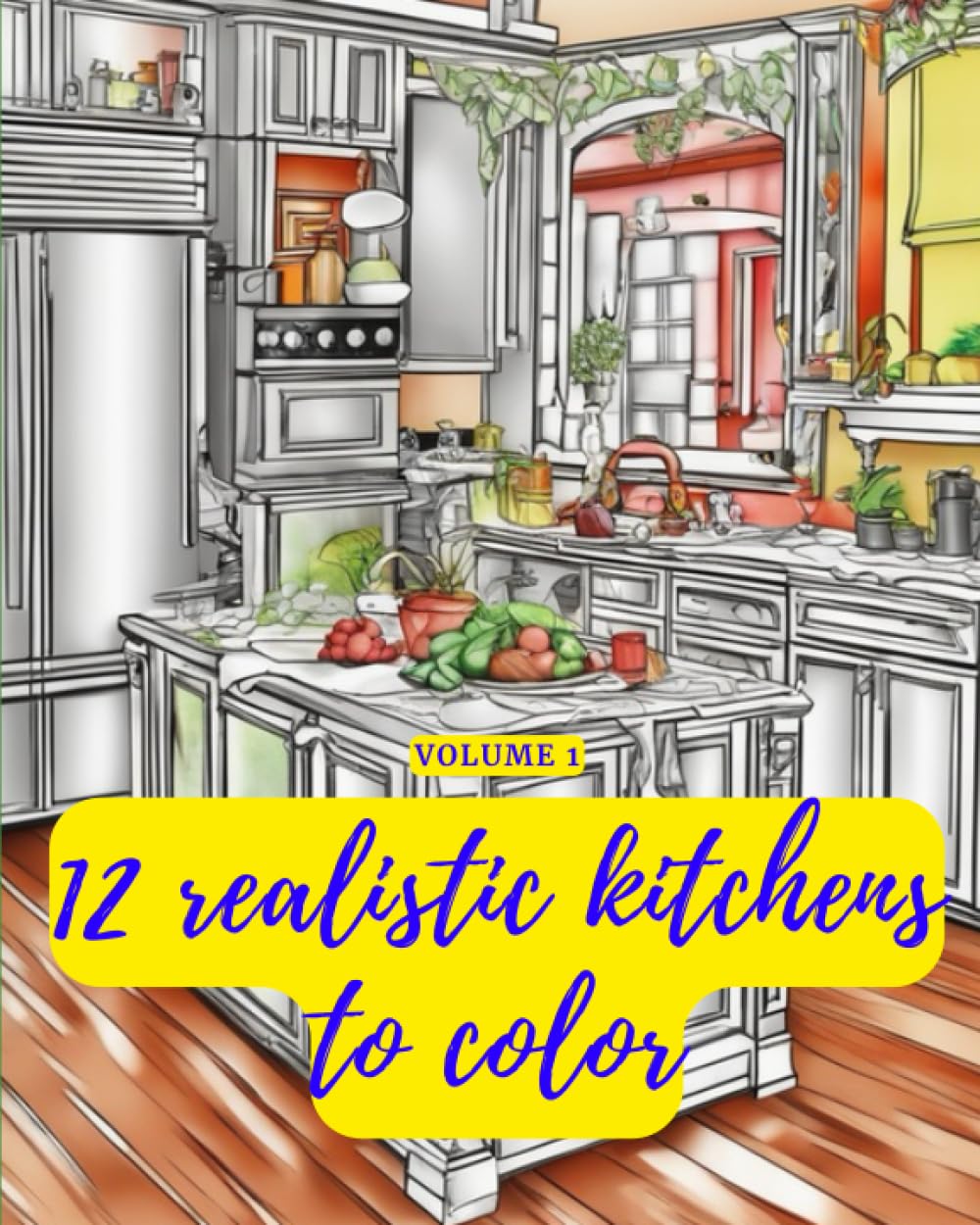 12 realistic kitchens to color