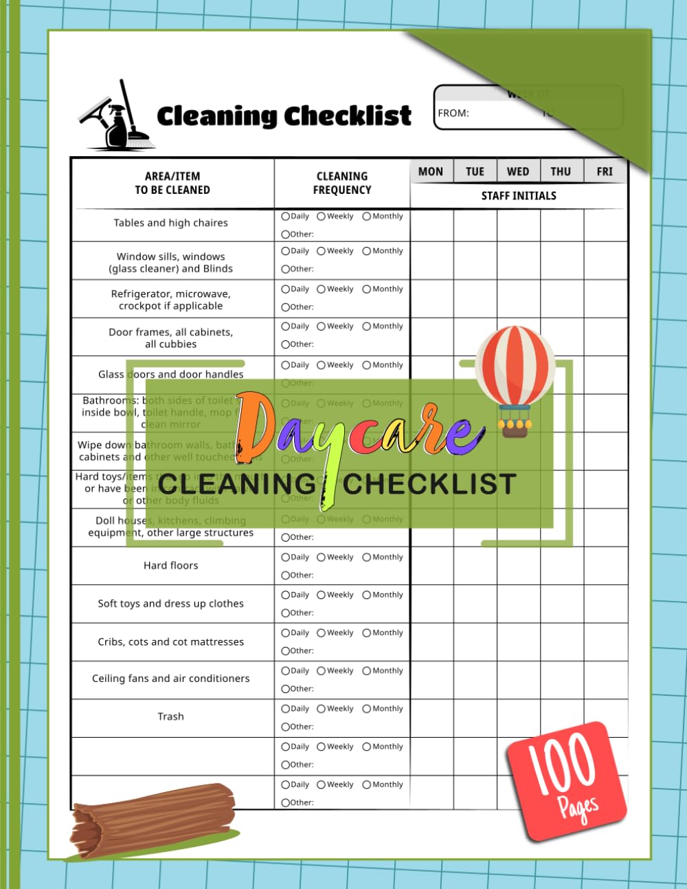 ler totalmente Daycare Cleaning Checklist: Cleaning Schedule Logbook for Daily Weekly & Monthly Tasks | Childcare Centers, Preschools & In-Home Daycares | 100 Pages