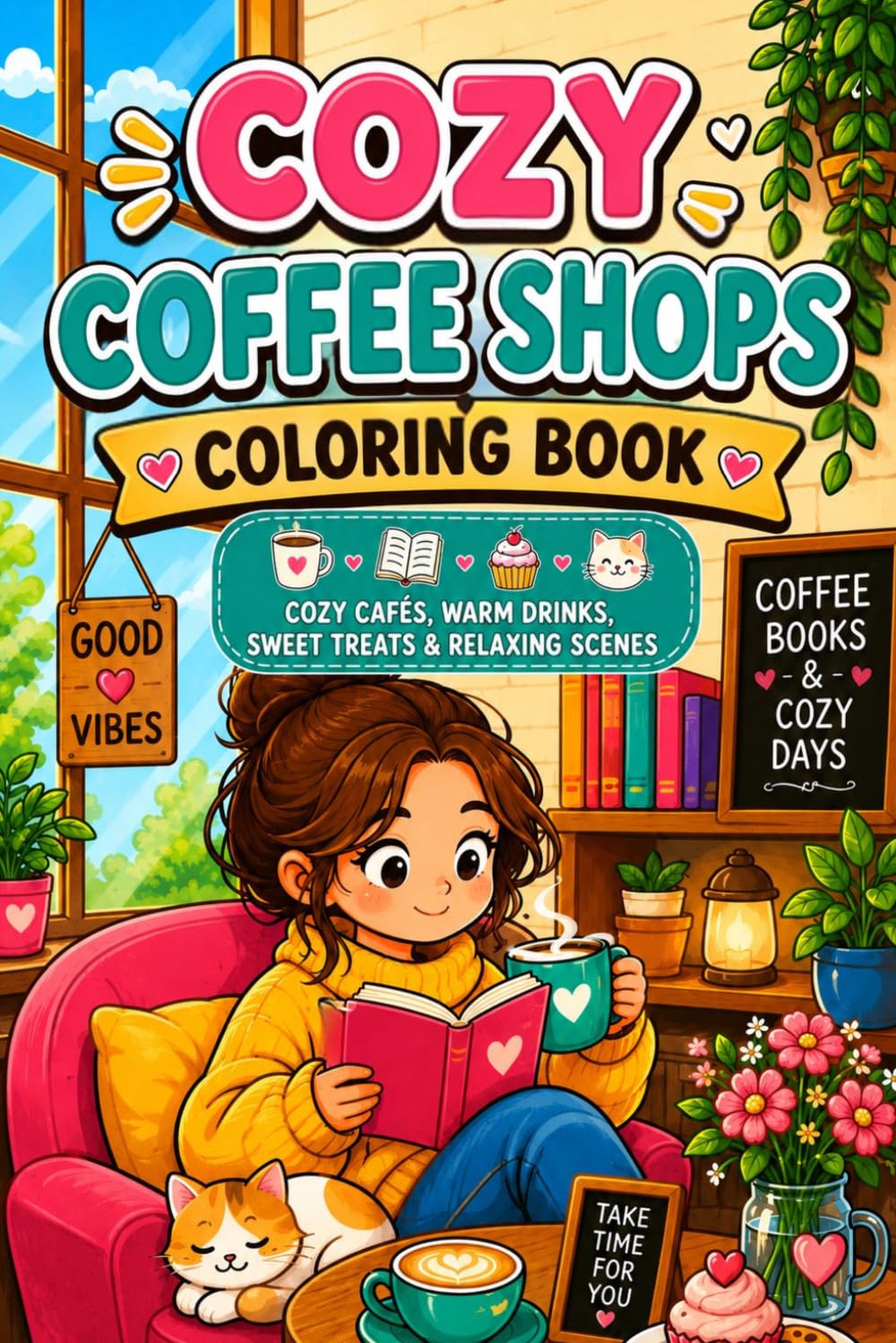 Cozy Coffee Shops Coloring Book: Bold & Easy Cozy Cafés, Reading Nooks, Warm Drinks, Sweet Treats, Cute Characters and Relaxing Scenes for Adults and Teens baixar o livro de graça