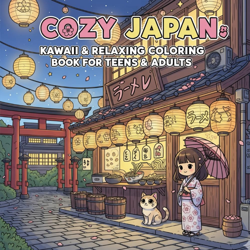 Cozy Japan: Kawaii and Relaxing Coloring Book for Teens and Adults baixar livro de graça